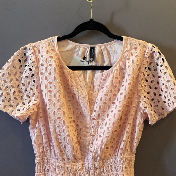 PRETTYGARDEN Short Dress V Neck Short Sleeve A Line Hollow Out Lace Ruffle Dress - Picture 11 of 14